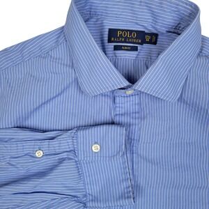 Polo Ralph Lauren Dress Shirt Slim Fit XL 17 1/2 Blue White Pinstripe